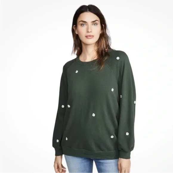 RARE The Great College Sweatshirt Floral Embroidered Green Sweatshirt